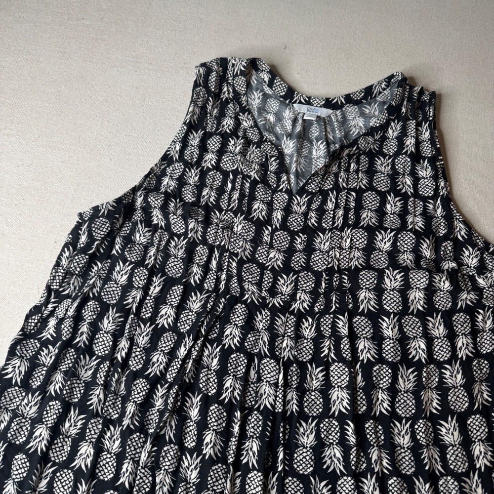 Croft & Barrow Womens Plus 3X Pineapple Print Sleeveless Tank Top Black White